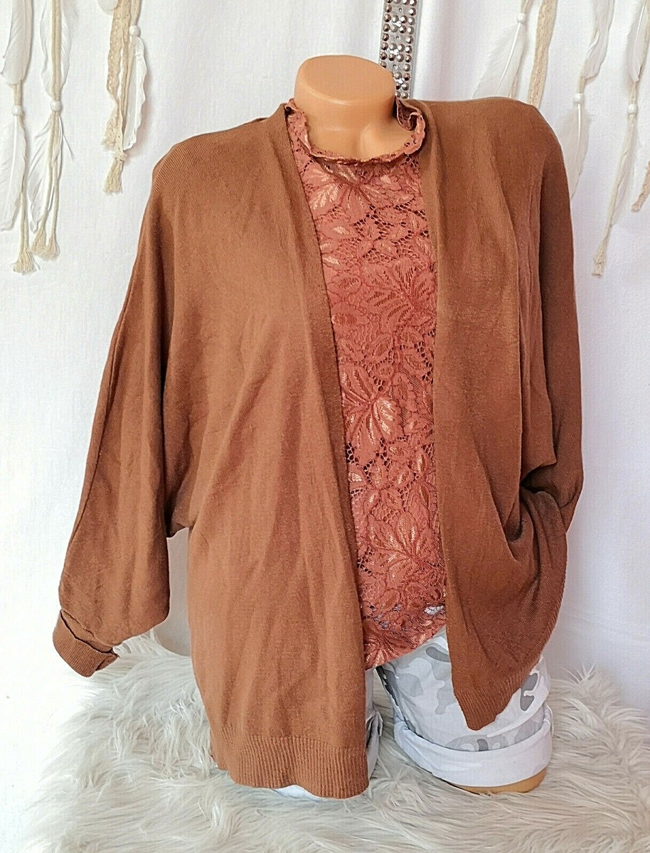 Italy Oversize Feinstrick Pulli leichte Cardigan Kuschlig Cognac