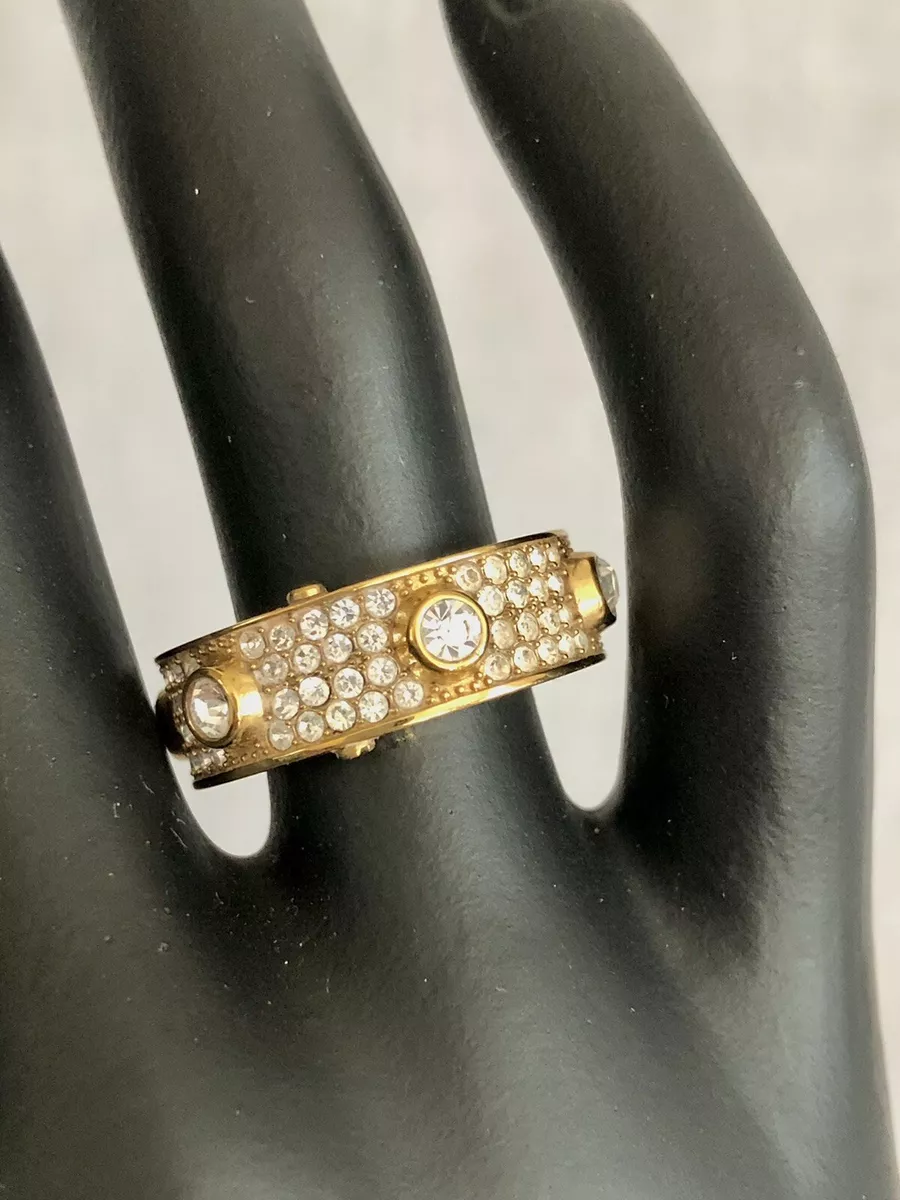 Vtg MICHAEL KORS Heritage Astor Stud Pav Crystal Gold Tone Band