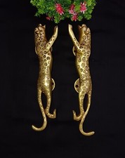 Jaguar Door Handle Round Base Brass Wild Leopard Animal Door Home Pull Set CA522