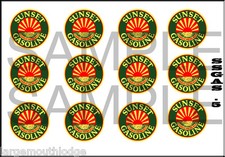 SUNSET GAS GASOLINE DECALS HALF INCH WATERSLIDE