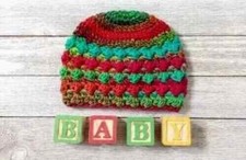handmade crochet baby newborn hat 0/3 months rainforest green puffs 1pc