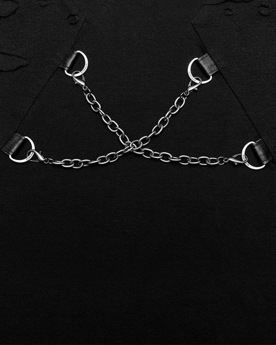 Camiseta Top Punk Rave Para Hombres Cadenas Góticas Apocalípticas Manga Larga Triturada Negra - Imagen 9 de 13