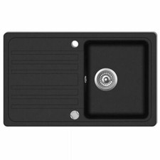 Granite Kitchen Sink Single Basin with Drainer Reversible Black Sleek Design New