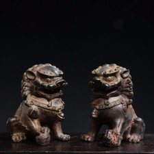 Collectible Chinese old bronze copper hand made lion statue a pair