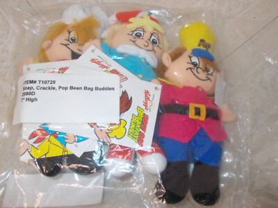 Kellog's Cereal 1997 Rice Krispies Snap Crackle Pop Set Of 3 Bean Bag Plush NEW