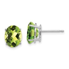 9mm 14k White Gold 9x7mm Oval Peridot Earrings
