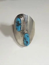 Silver Cloud Inc Alb 925 Sterling Silver Sawtooth Set Turquoise Ring 6.75, 11.2g