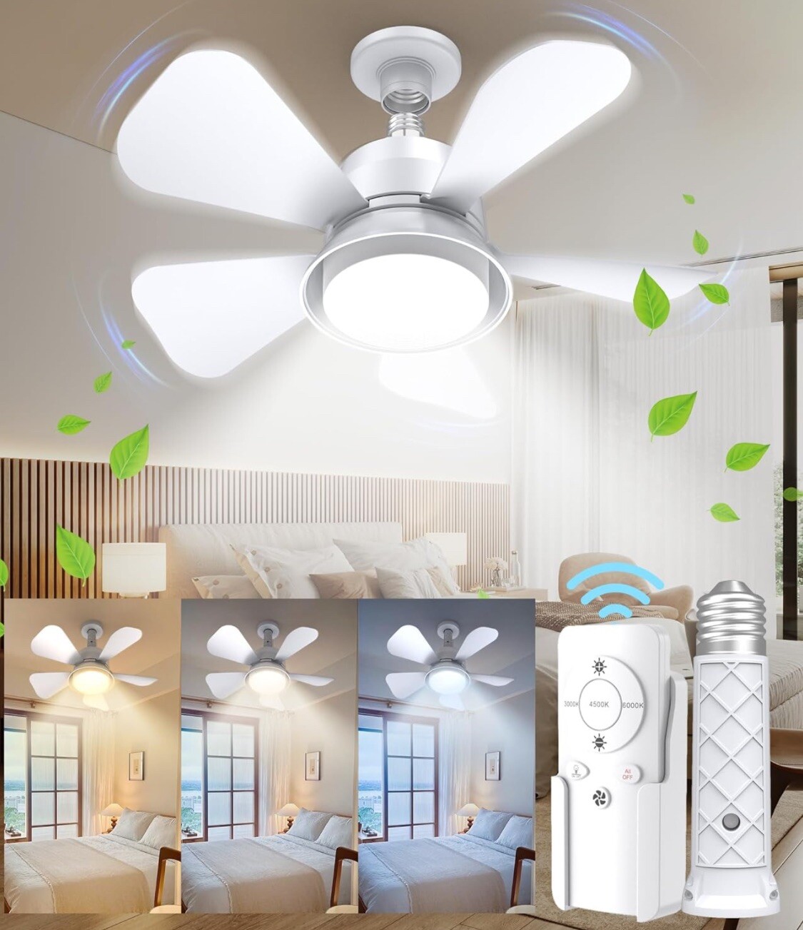 Dimmable LED Ceiling Fan with Remote 4 Speed E27 Socket 50W-image