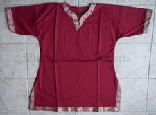Viking Saxon Tunic Shirt Burgundy  Gold Trim 100 Cotton Historically Correct