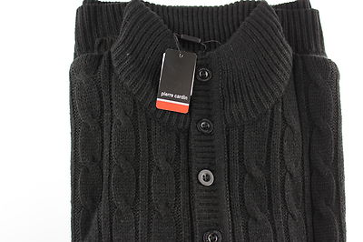 Pierre Cardin Grobstrick Pullover/Pulli mit Stehkragen und Zopfmuster Knopfleiste L, XL & XXL Neu