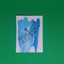 ACEO Original Blue Dragonfly Watercolor and Ink Painting By Jessica Baldwin