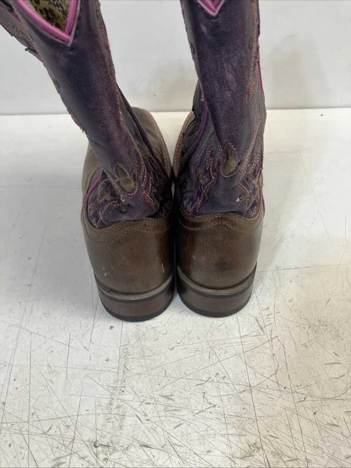 Laredo Boots Womens Size 9 M 5657 Brown Leather Purple Square Toe Western Boots - Image 4 of 4