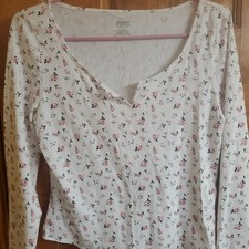 Victorias Secret Pink Long Sleeve Thong White Floral Body Suit Sz Large