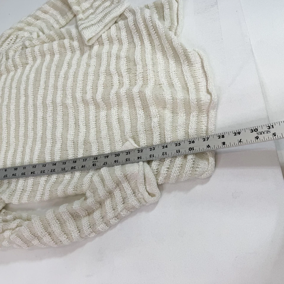 Suéter Theory Mujer Grande Marfil Tejido Abierto Rayas Pullover Mezcla Lana Alpaca Foto 4 de 4