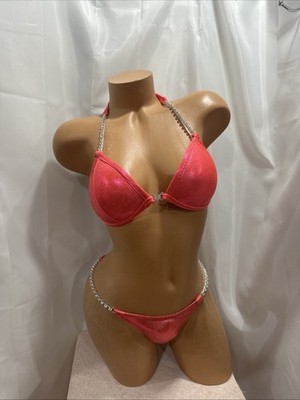 competition NPC bikini posing suit Coral hologram34B CUP Small Size
