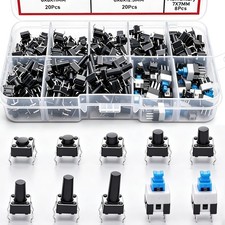 202Pcs Tactile Push Button Switch Assortment Kit 6x6mm 7x7mm 10 Sizes 4/6 Pin