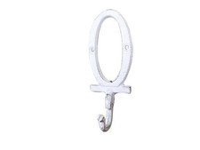 Pack Of 2 Whitewashed Cast Iron Letter O Alphabet Wall Hook 6""