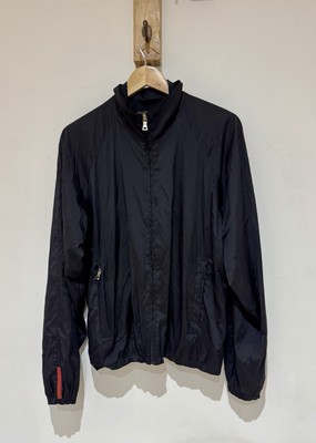 prada sport ウールジャケット SGV126 Vintage PRADA SGV126 09W Sport Black Full Zip Windbreaker Bomber