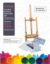 YXSH Acrylic Painting Box & Easel Set - 24 Pcs Adjustable Solid Wood Easel-NEW