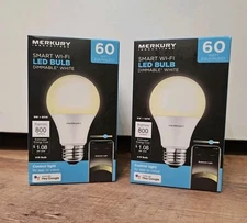 Lot of 2: Merkury Innovations Smart Wi-Fi LED Bulb Dimmable White 60w 800 Lumens