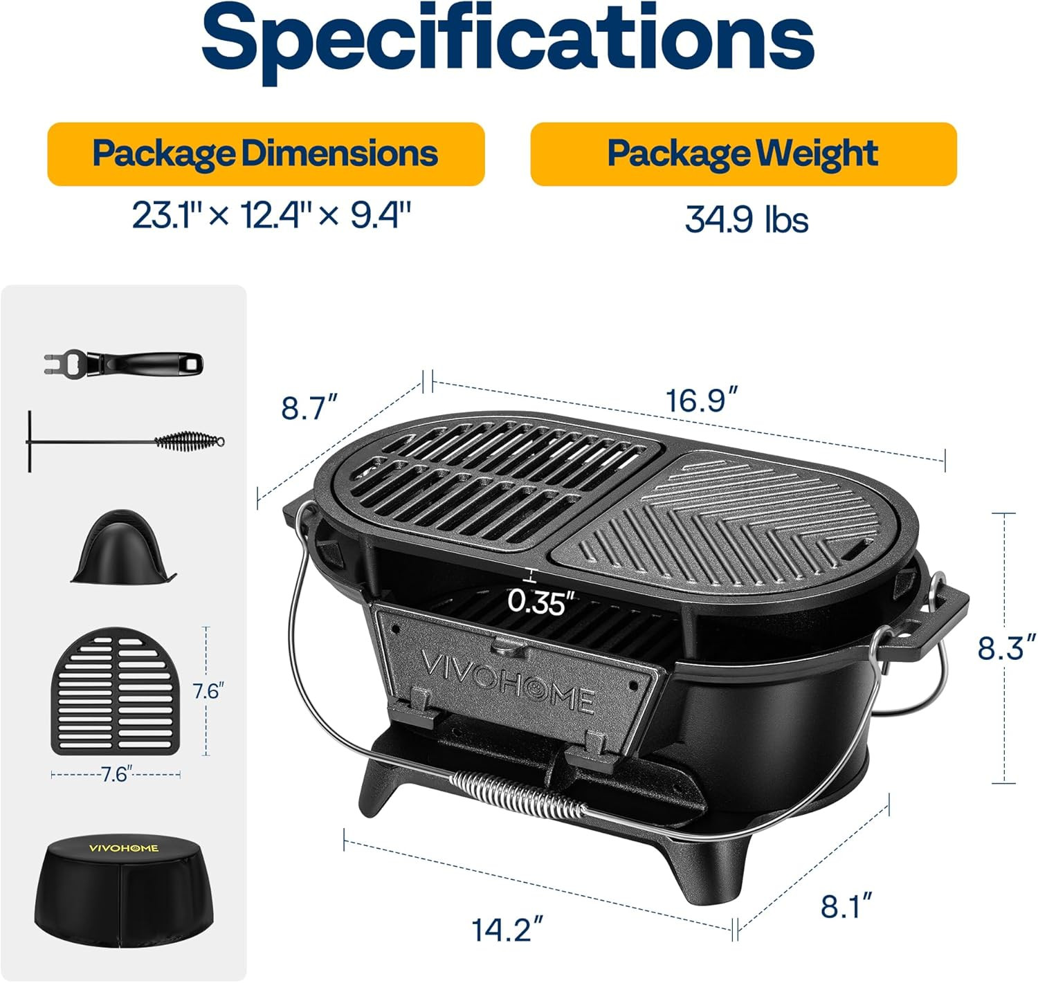Multi-Use Oval Cast Iron Grill Set with Grates, Griddle, Gloves & Cover