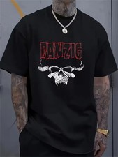 1pc Danzig Heavy Metal Graphic Men'S T-Shirt - Skull  Horn Design, Breathable F