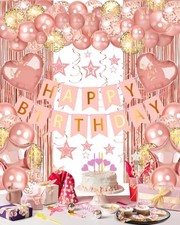 Rose Gold Happy Birthday Party Decorations with Banner Balloons for Women