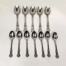 Set of 12 Wallace Queens Glossy 18/10 Stainless Oval 5 Soup Spoons, 7 Teaspoons