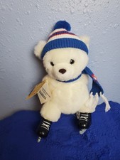 Vintage Prestige 1988 White Ice Skating Winter Plush Bear With Tags