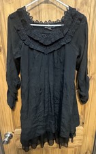 Urban Mango Black Lace Ruffle Tunic Dress M Boho Gothic Cottagecore Lagenlook
