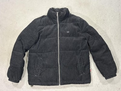 Levis Jacket Mens Medium Black Corduroy Puffer Full Zip Quilted