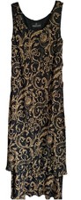 Vintage Carole Little Evening Dress Gold & Black 1990s Sleeveless Elegant Maxi