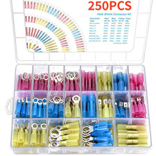250x Heat Shrink Wire Connectors Electrical Ring Fork Spade Terminals Crimp Kit