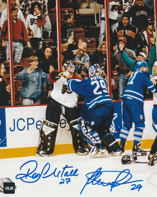 FELIX POTVIN AND RON HEXTALL AUTOGRAPHED SIGNED 8X10 FIGHT PHOTO - COJO COA