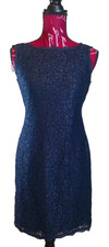 Adrianna Dress Papell 4 Petite Cocktail party Lace Sleeveless Sheath Blue Wome