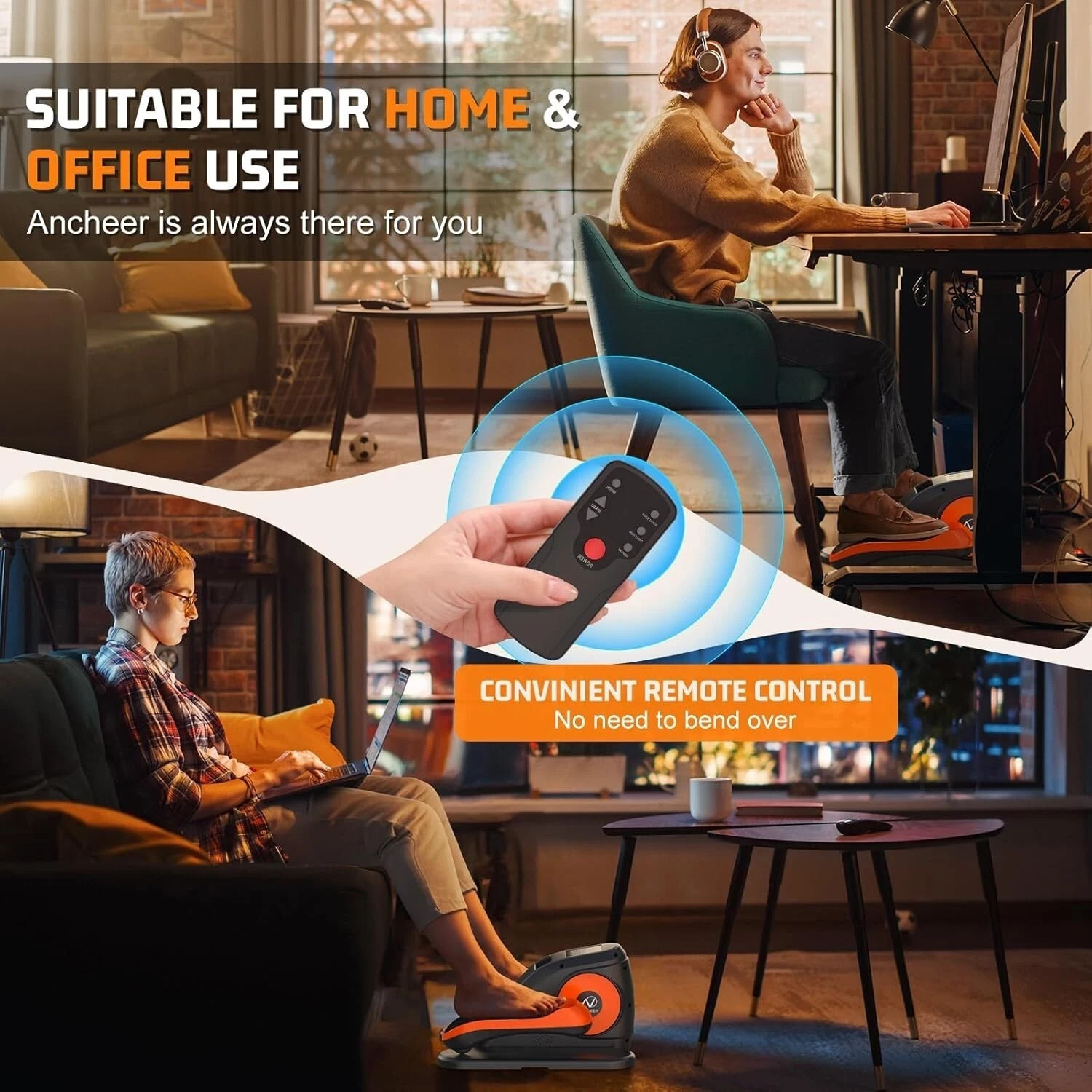 Electric Elliptical Machine, Under Desk Leg Exerciser Fully Assembled w/ 3 Modes