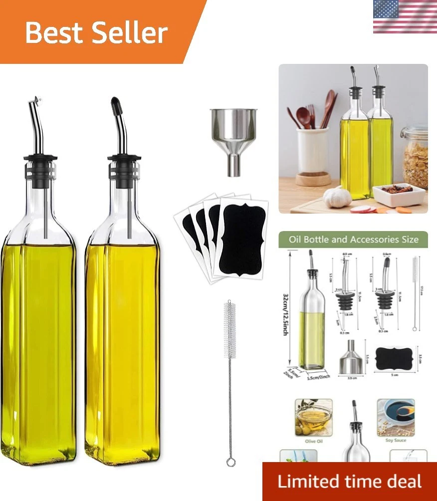 Olive Oil Dispenser Bottle, 2 Pcs Glass Olive Oil Dispenser and Vinegar Dispe...