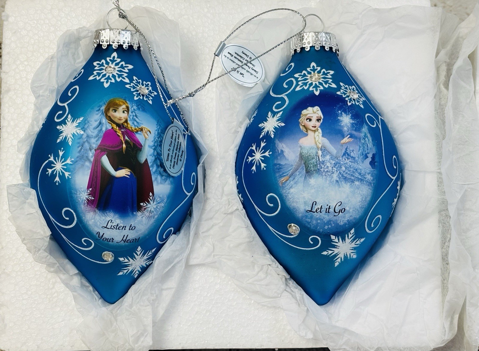 Disney Frozen Elsa Anna Heirloom Glass Ornament Set Bradford Exchange