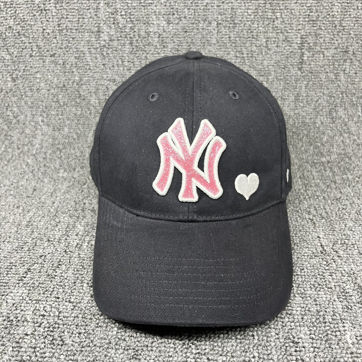 New York Yankees '47 Brand Kids Hat Black Pink Glitter NY Heart Adjustable