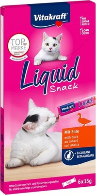 Vitakraft Liquid Snack, Katzen Leckerli, cremig, mit Ente &Beta Glucane, 6x 15g