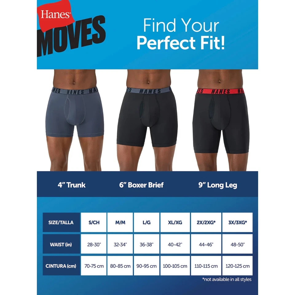 Paquete de 3 calzoncillos boxer Hanes® Moves X-Temp® para hombre "bolsa de soporte total y entrepierna de 6"" Foto 4 de 4