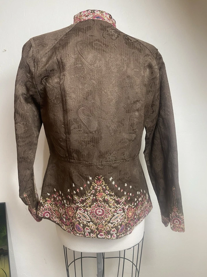 Блейзер Coldwater creek 6 в западном стиле коричневый с вышивкой  - Изображение 2 из 4