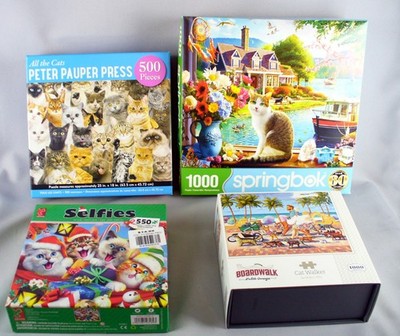 LOT OF 4 CAT PUZZLES 2- 1000 550 500 PIECES SPRINGBOK BOARDWALK PETER PAUPER