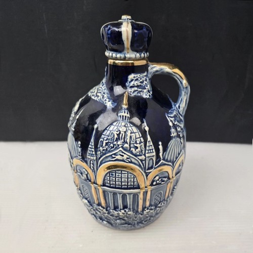 Vintage Tilso Japan Musical Decanter Jug Music Box w/ Stopper 3D Cobalt Blue 8"