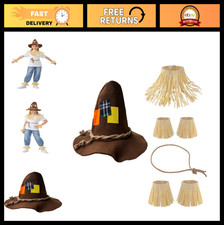 Kids Traditional Scarecrow Costume Set - Straw Hat  Skirt for Halloween Fun