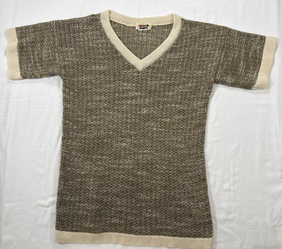 Rodier Paris Vintage Flax Blend Women s V Neck Short Sleeve Sweater 