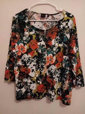 Rafaella Studio Blouse Women's PXL Bold Floral Pullover Multicolor 3/4 Slv Chic