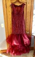 Madeline Gardner Morilee Burgundy Bejeweled Formal Dress Size Aprox XL