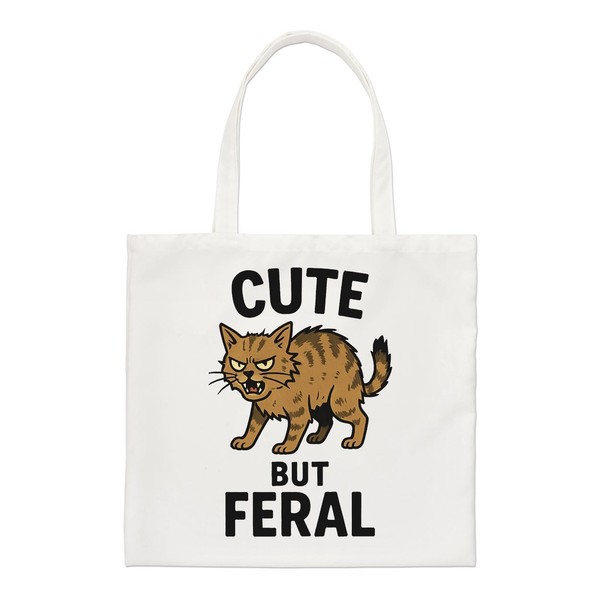 Süß Aber Feral Katze Regular Tragetasche Liebhaber Geburtstag Lustig Witz I Love-image