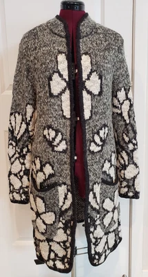 Willow & Clay Floral No Button Wool Blend Longline Cardigan Sweater - Image 1 of 4